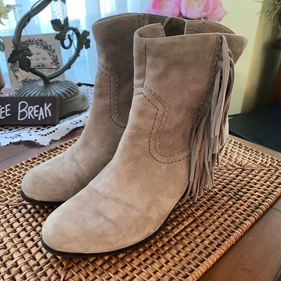Sam Edelman Soft Suede Leather Fringe Booties 6.5 - Picture 1 of 10